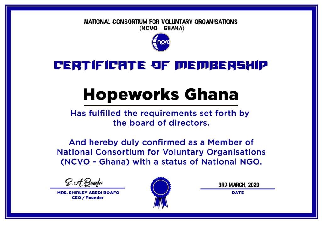 NCVO-GHANA MEMBERSHIP CERTIFICATE